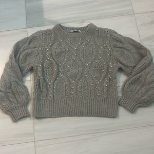 Gab & Kate Mixology Pearl Detail Cable Knit Sweater